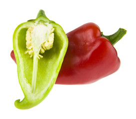 sliced red and green pepper isolated on white background