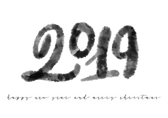 2019 New Year of a colorful brushstroke oil paint lettering calligraphy design element.