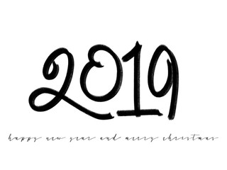 2019 New Year of a colorful brushstroke oil paint lettering calligraphy design element.