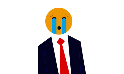 Crying Emoji head man. Vector illustration of a man with emoji face instead of head