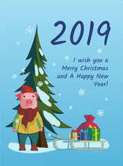 postcard congratulating pig 2019