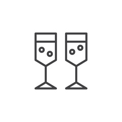 Champagne glass outline icon. linear style sign for mobile concept and web design. New year champagne drink simple line vector icon. Symbol, logo illustration. Pixel perfect vector graphics
