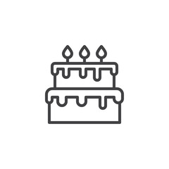 Cake with candles outline icon. linear style sign for mobile concept and web design. Party cake simple line vector icon. Birthday cake symbol, logo illustration. Pixel perfect vector graphics