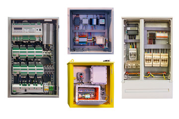 electrical cabinets without front door isolated on white background