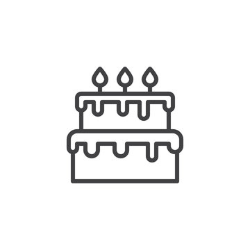 Cake with candles outline icon. linear style sign for mobile concept and web design. Party cake simple line vector icon. Birthday cake symbol, logo illustration. Pixel perfect vector graphics