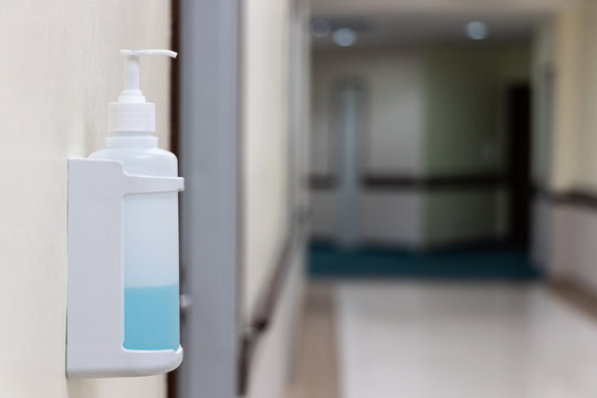 Public Hand Disinfectant Sanitizer Dispenser Available In Hospital For Hygiene