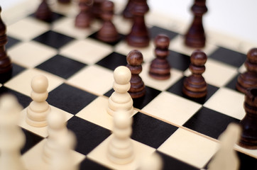 light and dark chess are on the Board on a white background