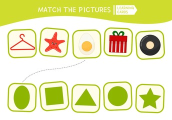 Matching children educational game. Match parts of objects and geometric shapes. Activity for pre shool years kids and toddlers.