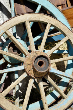 wheel of a wooden wagon