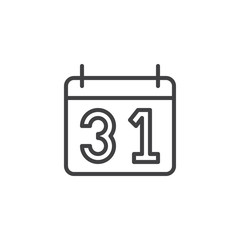 Calendar 31 day outline icon. linear style sign for mobile concept and web design. New year day calendar simple line vector icon. Symbol, logo illustration. Pixel perfect vector graphics