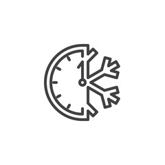 Winter time outline icon. linear style sign for mobile concept and web design. Snowflake clock simple line vector icon. Symbol, logo illustration. Pixel perfect vector graphics