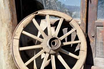 wheel of a wooden wagon