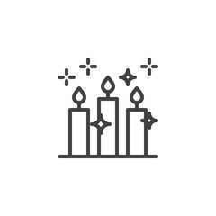 Party candles outline icon. linear style sign for mobile concept and web design. Burning candles and sparkling stars simple line vector icon. Symbol, logo illustration. Pixel perfect vector graphics