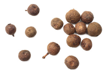 Allspice pepper isolated on white background. Peppercorn. Macro. top view
