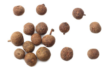 Allspice pepper isolated on white background. Peppercorn. Macro. top view