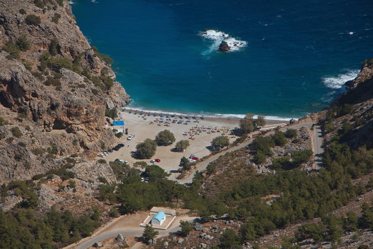 View from the summit of Profitis Ilias on Achata Bay on Karpathos in Greece