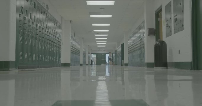 School Hallway Female Teacher Walks Across Hall Ungraded