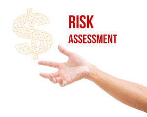Asian man hand with risk management concept isolated on white background. clipping path