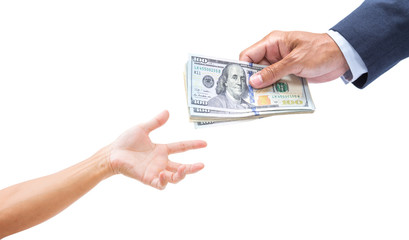 Businessman hand giving money