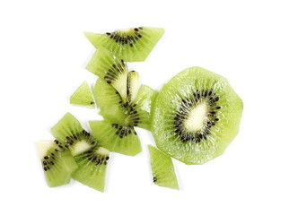 Kiwi fruit slices isolated on white background, top view