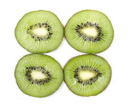 Kiwi fruit slices set and collection isolated on white background, top view