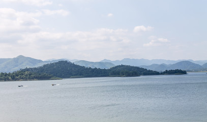 Beautiful morning mountain landscape and Kaeng Krachan Dam. Phetchaburi Province
