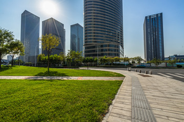 pavement front of financial building