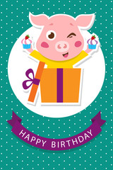 birthday card with cute pig