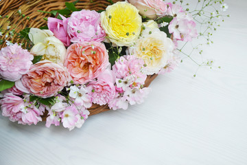 English roses in basket greeting card
