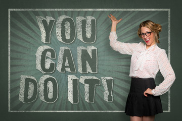 Teacher giving lesson with motivational phrase, encouraging self confidence and self esteem
