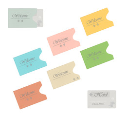 Hotel RFID key card with colored card sleeve holders isolated on white