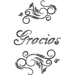 Gracios postcard. Hand drawn greeting card. Ink illustration. Modern brush calligraphy. Thank you in Spanish.