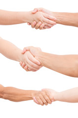 Obraz premium set of women and man hands shaking isolated on white background