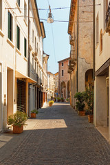 Treviso, Italy August 7, 2018: Beautiful street with old buildings.