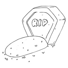 A gravestone with a hill of earth. The inscription RIP on the tombstone. Vector illustration.