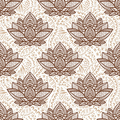 Seamless ethnic pattern with lotus image. Handmade. Vector illustration.