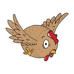 Chicken icon. Vector illustration of a flying chicken. Hand drawn funny chicken.