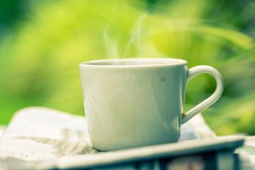 Cup of coffee in garden
