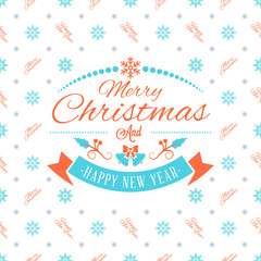 Merry Christmas and Happy New Year. Retro design on seamless background. Vector background for wrapping paper or greeting card