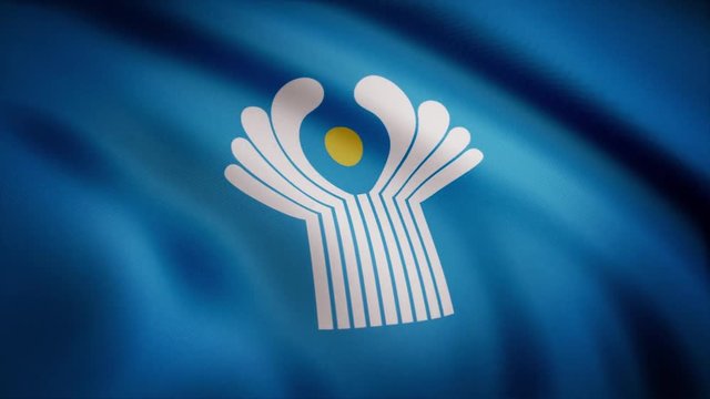 Flag of CIS. Beautiful satin canvas waving flag of CIS. Abstract close-up animation