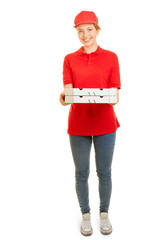 Junge Frau als Pizzabote für Pizza Lieferservice