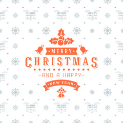 Merry Christmas and Happy New Year. Retro design on seamless background. Vector background for wrapping paper or greeting card