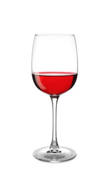 Glass with sweet tasty wine on white background