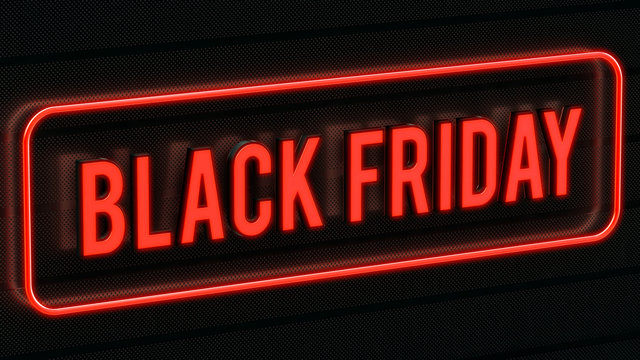 Black friday text surrounded by a red neon border