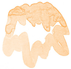 Light orange watercolor hand-drawn isolated wash stain on white background for text, design. Abstract texture made by brush for wallpaper, label.