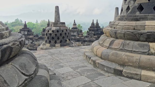 Gimbal shot of Borobudur, the world's largest Buddhist temple, in Central Java, Indonesia. 4K, UHD