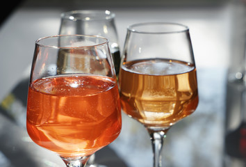 Glasses of different wine, closeup