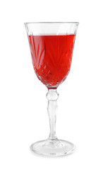 Glass of tasty wine on white background