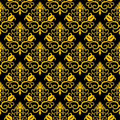 Seamless floral vector pattern. Golden and black.