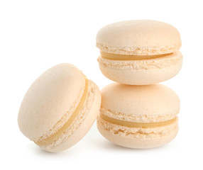 Sweet colorful macaroons on white background